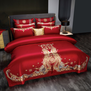 奢华中国红100% 棉奢华婚礼床上用品套装 - Product Image 3
