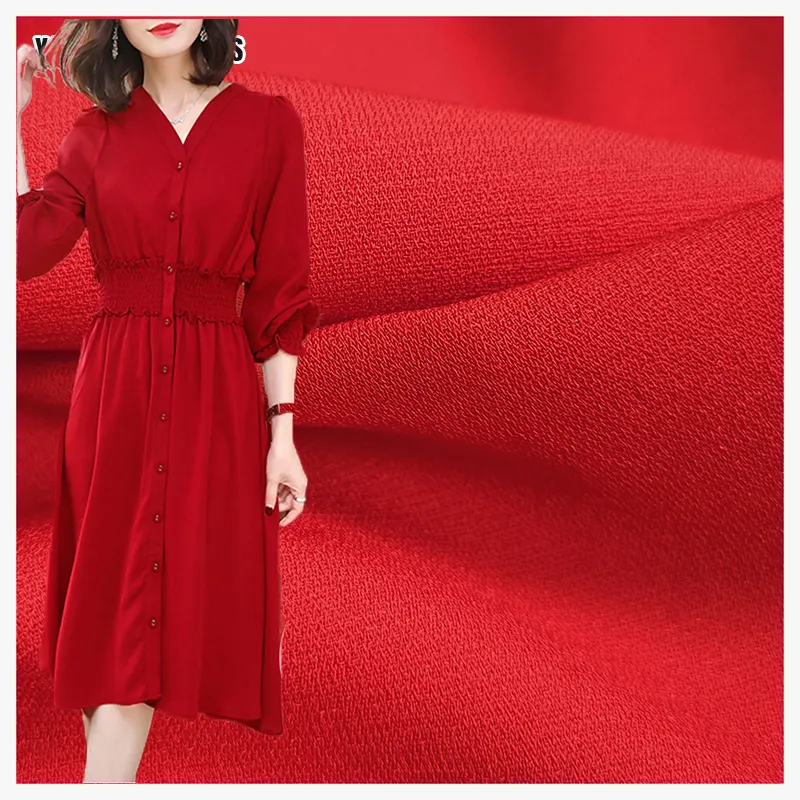 ผ้าชีฟองมอส5% สแปนเด็กซ์ผ้ายืดผ้า95% สีแดง150gsm