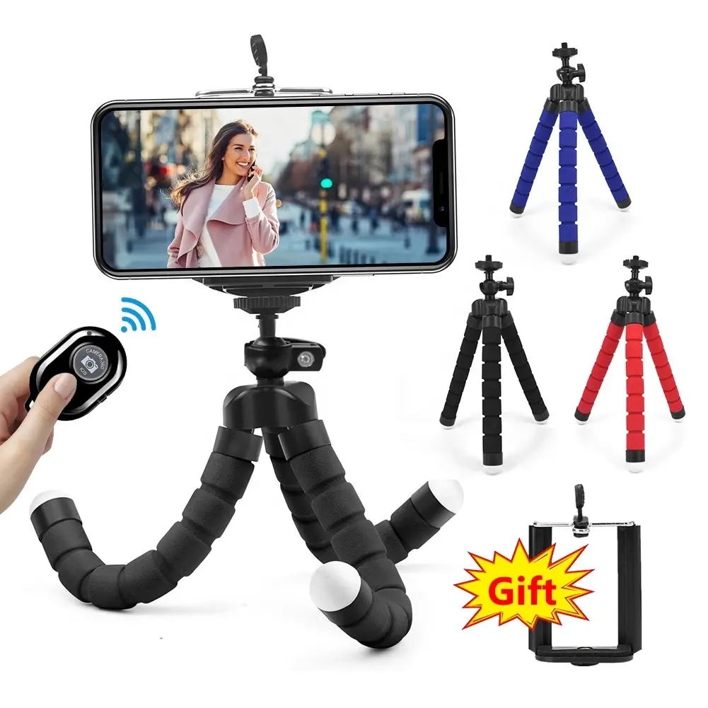 Gorillapod 스폰지 스마트 폰 클립 스탠드 유연한 문어 라이브 Vlog 비디오 카메라 Selfie 스틱 삼각대 전화 홀더 모노 포드 통계