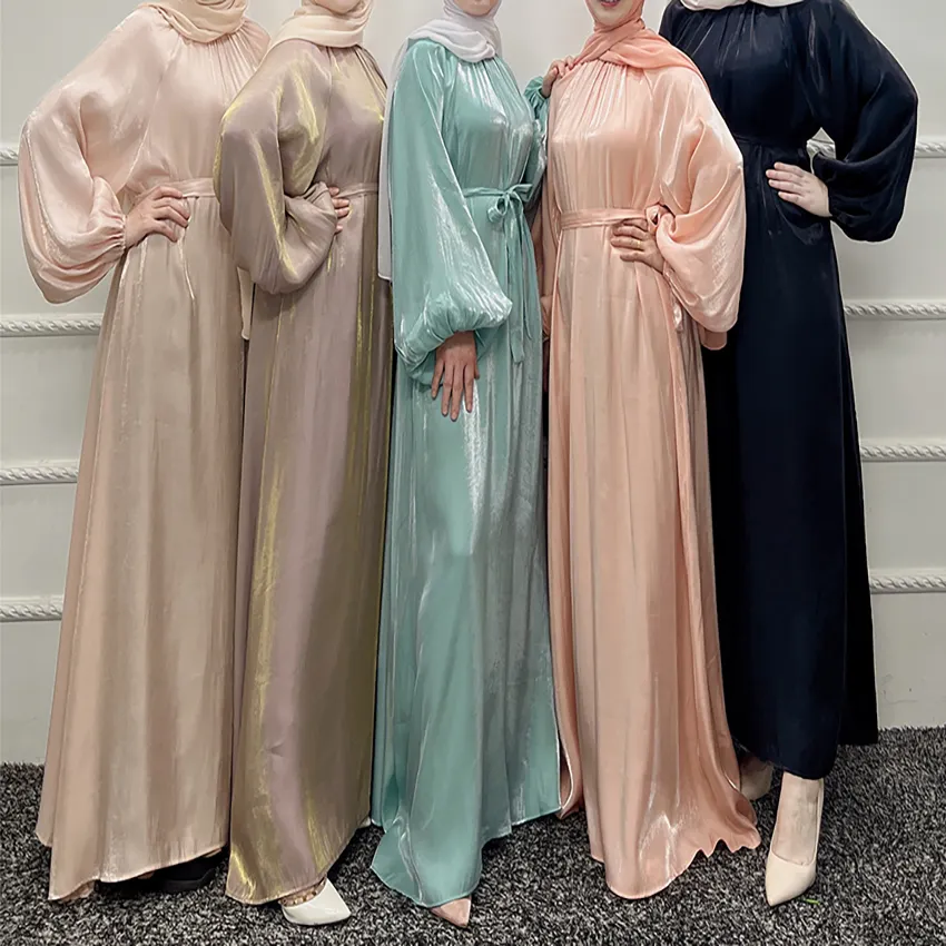 Nhà cung cấp bán buôn giá rẻ thiết kế femmes trực tuyến Dubai saudi arabia satin trượt phụ nữ hồi giáo khiêm tốn abaya ăn mặc cho phụ nữ