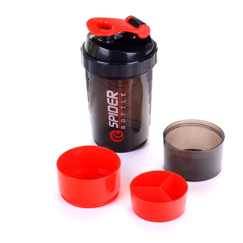 500ml spor spor Bpa içermeyen plastik Protein çalkalama kabı şişe üç katmanlı saklama kabı su şişesi