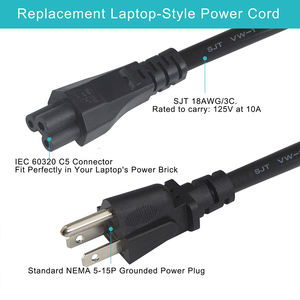 Fábrica de alta qualidade Atacado PVC C5 Cabo Poder 5-15P Plug Iec 320 C5 Código 18 Awg Soquete Nema 5-15 Cabo de alimentação masculino