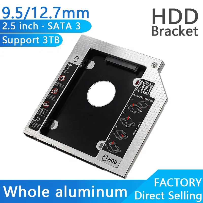 Alüminyum 9.5mm/12.7mm sata3 SSD sabit disk adaptörü cd/dvd-rom optik bay dizüstü ikinci HDD Caddy tepsi