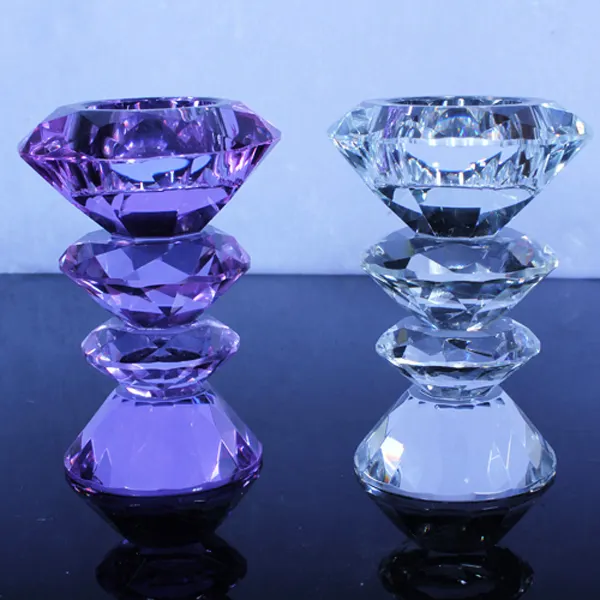 Candeliere portacandele in cristallo viola chiaro diamante per tavolo da matrimonio MH-1296