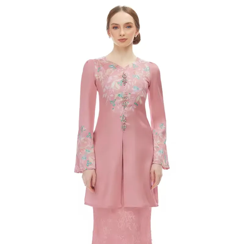 Roupas étnicas chiffon de verão personalizadas para abaya, vestido de renda moderna Kurung 2024, vestido muçulmano da Malásia