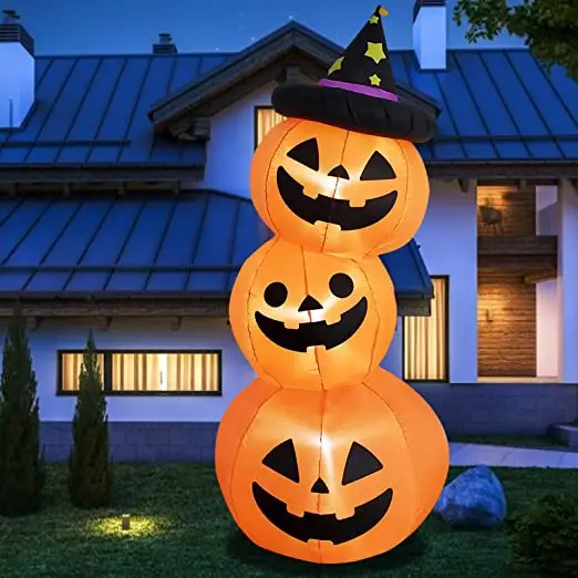 Dekorasi Halloween hantu labu tiup dengan lampu Led warna-warni ajaib berputar