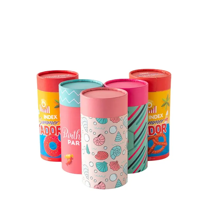 Caja de regalo redonda de laminación de tacto suave OEM, embalaje para tubo de papel redondo de té