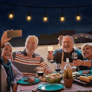 Luci a stringa per esterni, luci da Patio a LED da 48 piedi S 14 con 15 lampadine, luci a sospensione collegabili resistenti alle intemperie elencate UL