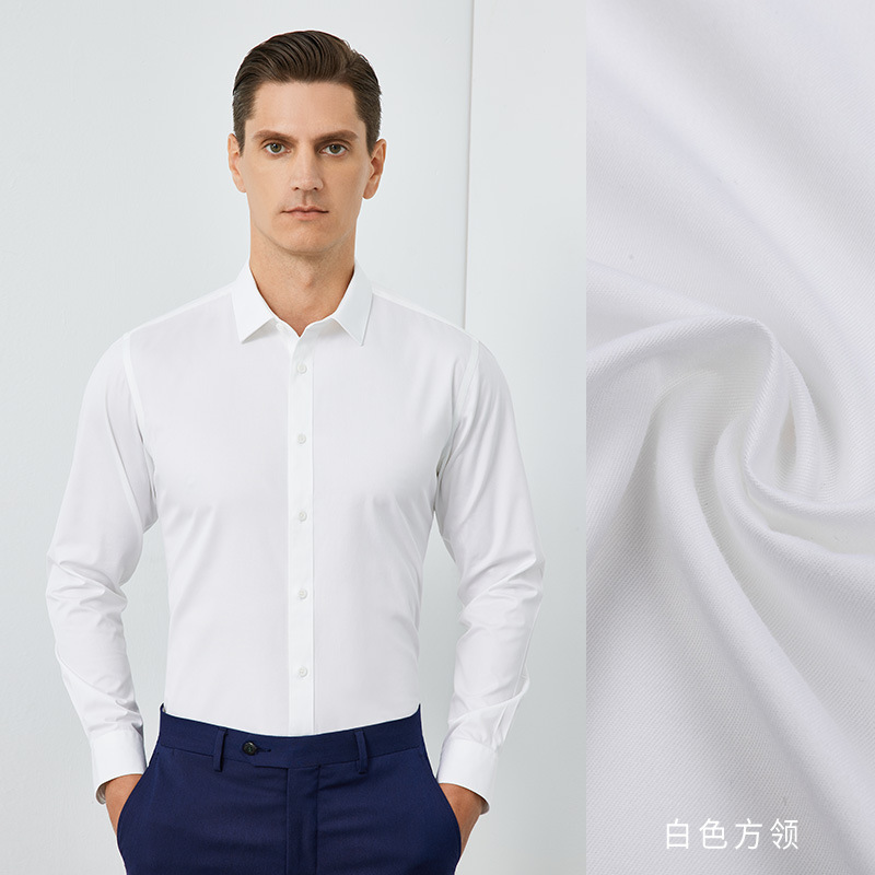 Blanco-manga larga-hombre-cuello cuadrado