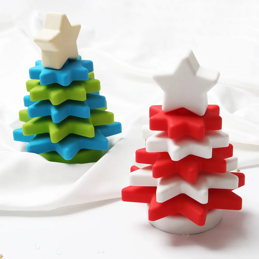 Baby Small Toys Stacking Nesting Circle Toy Soft Building Rings Stackers Christmas Tree Silicone Building Teethers Toys