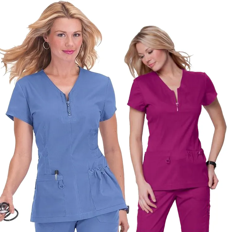 Conjunto de blusa respirável para mulheres, uniforme de enfermeira slim fit spandex