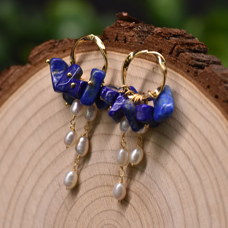GE0897-9 Boucles d'oreilles à pampilles en lapis-lazuli