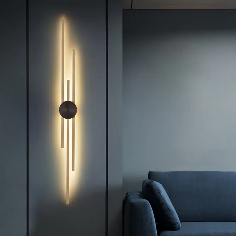 Lampes à bande LED minimaliste créative d'intérieur d'hôtel, décoration de maison, luxe, laiton doré, applique murale pour chambre à coucher, salon, salle à manger