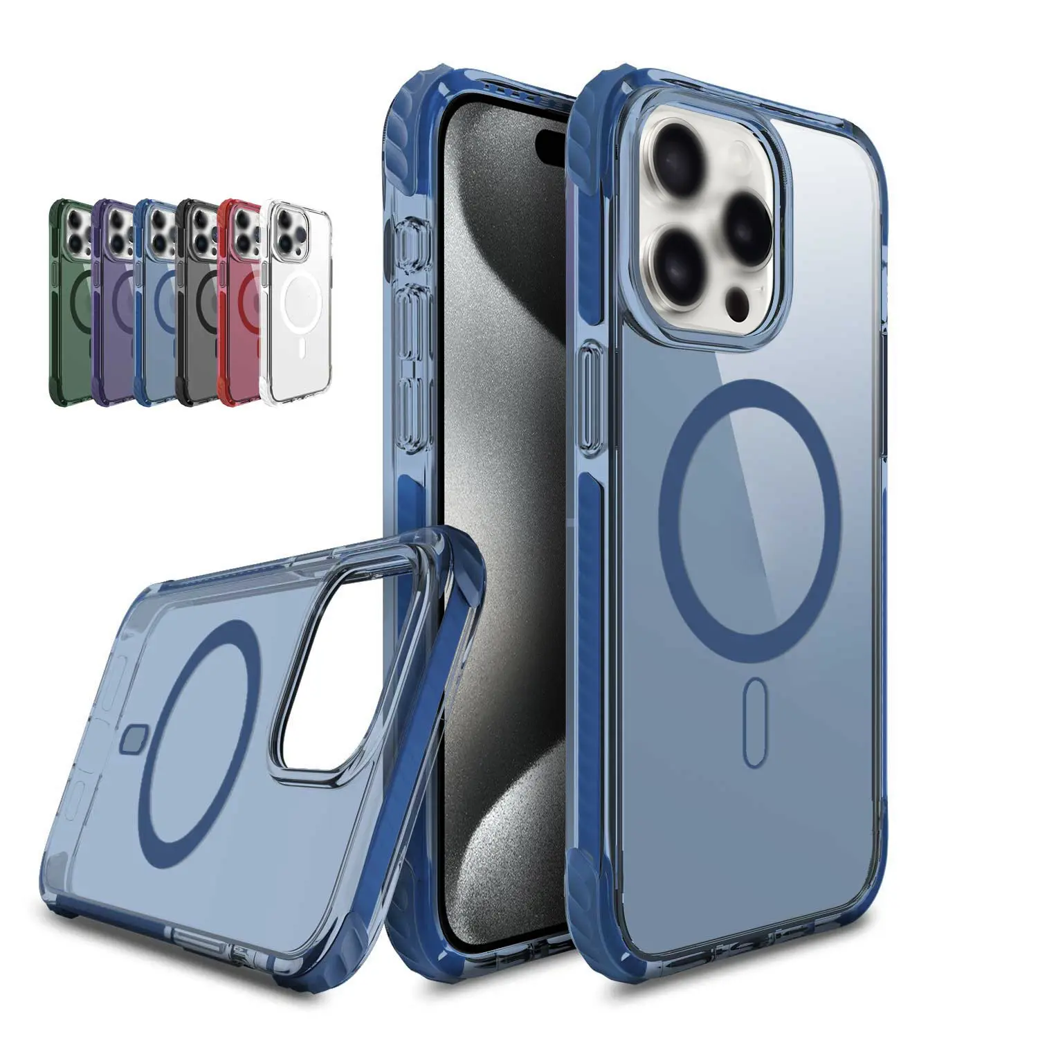 Usine En Gros Coloré TPU Bord Antichoc TPE Pare-chocs Anti-chute Magnétique Pour iPhone 15 Pro Max Cas MagneticTransparent Cas