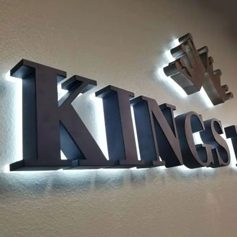 Sinal de metal escovado preto para exterior grande LED retroiluminado com letras logotipo da empresa nome 3D para negócios venda interna