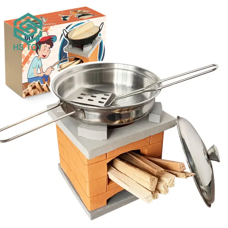 HS fai da te nutriente Barbecue forno stufa a carbone costruzione di mattoni giocattoli in legno 2023 Mini casa delle bambole Set da gioco per bambini