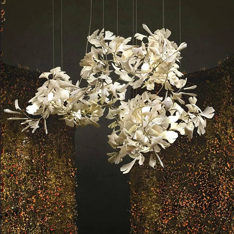 Art ceramic petal hotel lobby chandelier banquet hall living room lamp leaf shape restaurant decoration project headlamp
