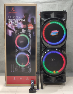 Dual 12 Inch Active Wooden Portable Party Audio <strong>System</strong> with RGB LED Lighting USB AUX FM <strong>Function</strong> 80W Battery Karaoke Woofers