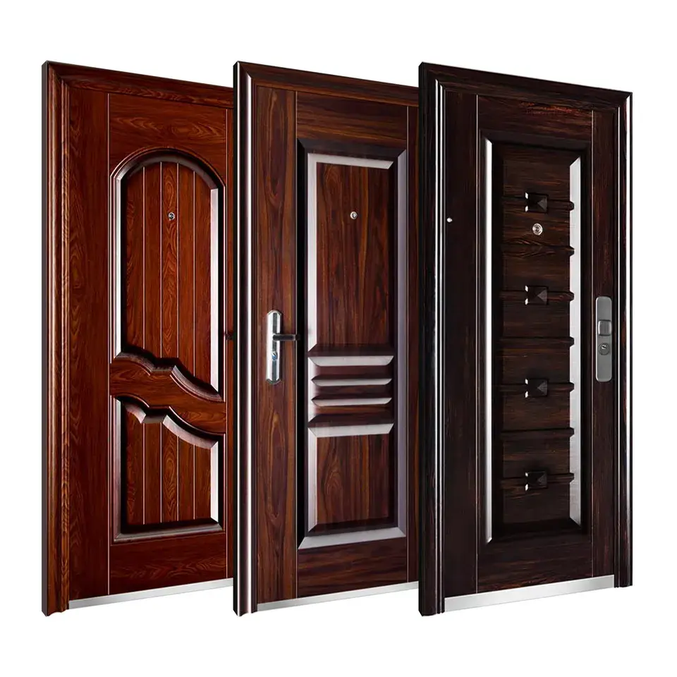 การออกแบบประตูทางเข้าหลักเหล็กประตูอื่น ๆ สําหรับบ้าน Puertas De Seguridad ภายนอกห้องนอนโลหะการออกแบบประตูไม้