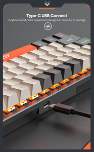 Teclado mecánico de 68 teclas OEM de fábrica, eje de té, venta al por mayor, Teclado mecánico con cable RGB