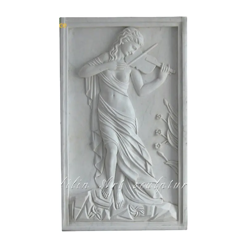 Blanco Natural de piedra de la señora estatua tallada a mano panel de pared de
