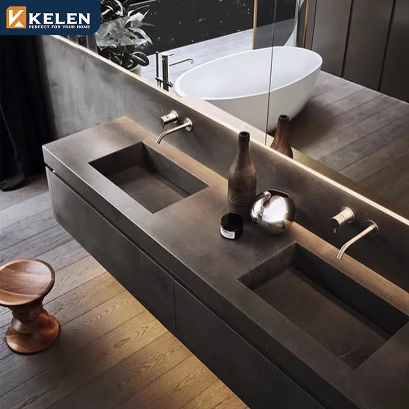 Lavabo personalizado Kelen 2024, juego de baño moderno, organizador, armario flotante con fregadero, tocador de baño de maquillaje, tocador flotante