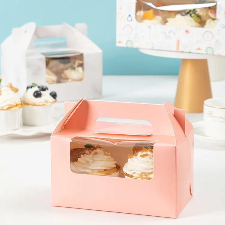 Atacado personalizado sobremesa quadrado papel bolo caixa papelão presente bolo embalagens takeaway caixas com janela