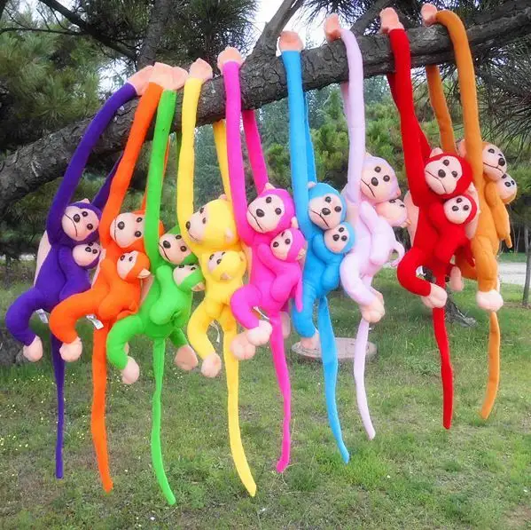 Wholesale long-armed monkey will call colorful little monkey toy mother and child doll golden cloth doll