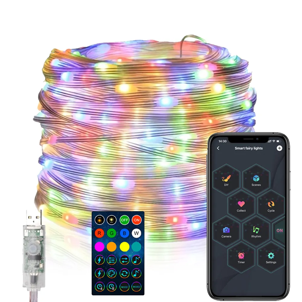 5m 10m fata Led luci USB Dream Color Smart String Lights Remote APP Controller per la decorazione dell'albero di natale di nozze in camera