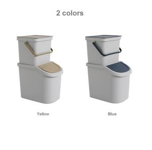 Cubo de basura de plástico con tapa, dos cubos de basura apilables con mango, contenedores de clasificación de baño en la cocina