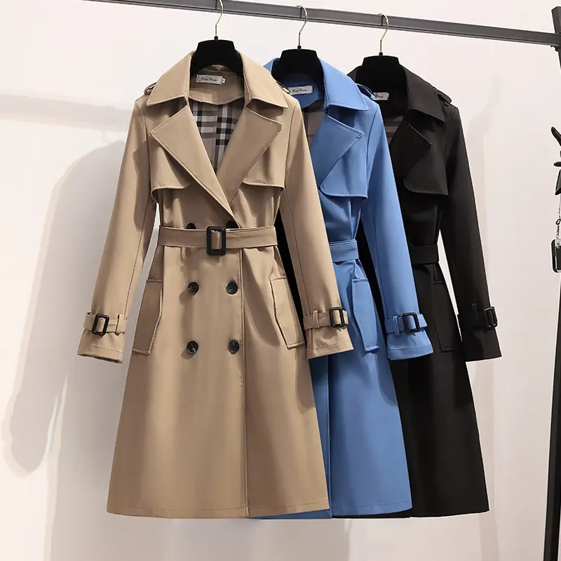 Gabardina de alta calidad para mujer de longitud media 2023 versión coreana nuevo abrigo vintage británico popular