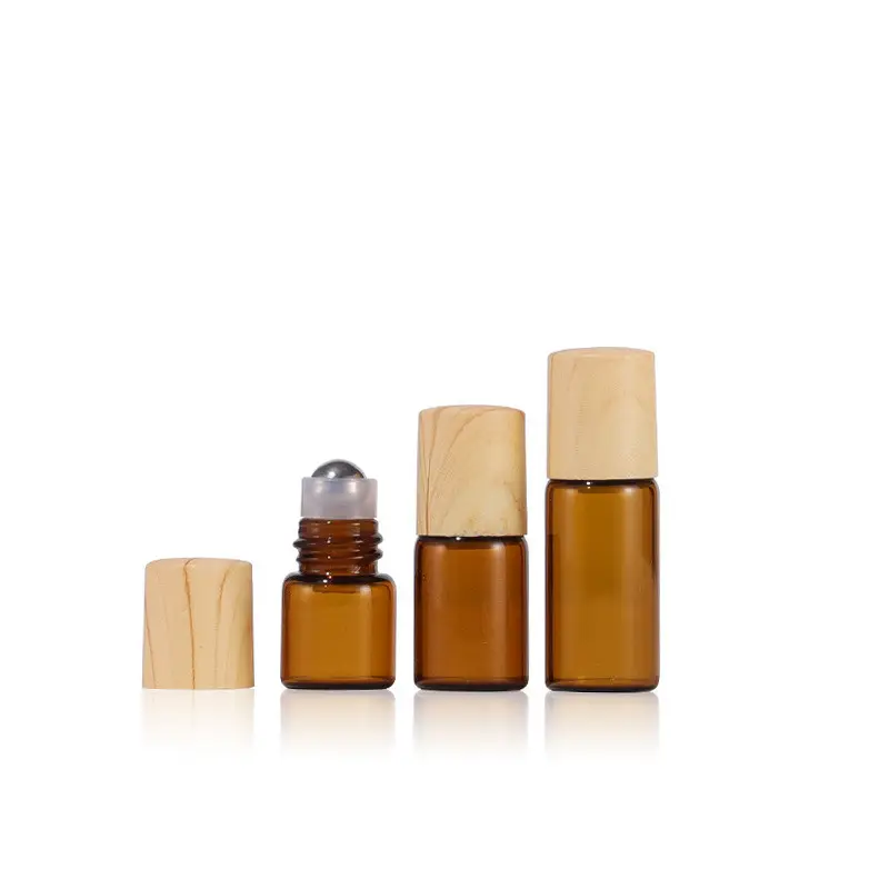 Rollo de botella de bambú transparente para aceites esenciales, botella de cristal con tapa de bambú de 1ML, 2ML, 3ML
