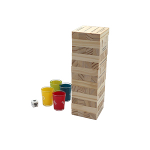 52 <strong>Blocks</strong> Wooden Tumbling Tower Stacking Party Game With Entertaining <strong>Commands</strong> 1Dice 4 Glass Cups Drinking Game - Product Image 1