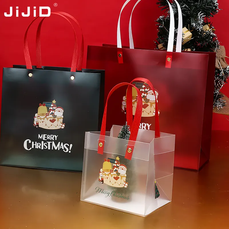 صندوق تفاح كريسماس ملون من JIJID بألوان كرتونية للكريسماس بتصميم جديد علبة حلوى فواكه بتصميم جديد تغليف هدايا عيد الميلاد البلاستيكية