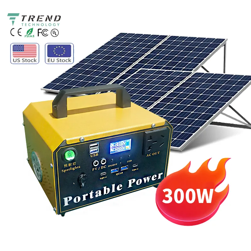 300W Centrale électrique portable Camping en plein air avec générateur de panneaux solaires Système de stockage d'énergie Centrale électrique portable