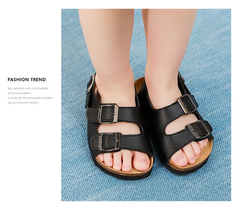 Fashion Summer Cork Slippers Children Leather Slides Shoes Boys Baby Girl Sandals For Kids