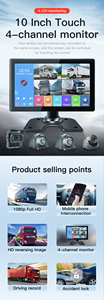 XYD 10 Inch IPS Monitor 4 Channel Split Quad <strong>Display</strong> Video Recorder Built-in Carplay Reverse Rearview <strong>Camera</strong> 1080P Universal Gua - Product Image 5