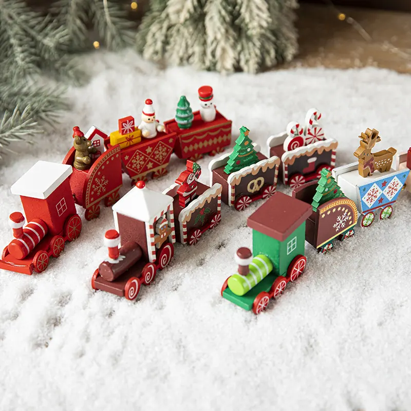 Santa Kids Brinquedos Ornamento 4 Nós Trem Do Natal Pintado De Madeira Decorações De Natal Trem Para O Presente De Natal