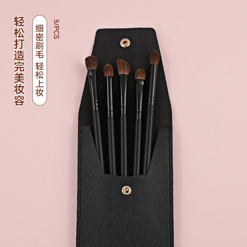 5-piece horsehair eye brushes-leather packaging
