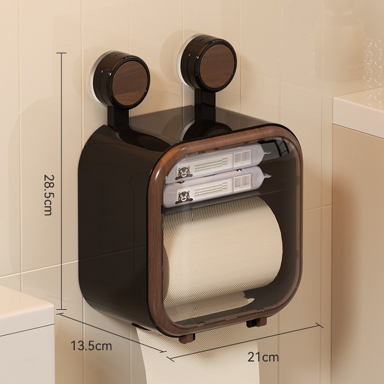Suction Cup Tissue Box - Double-Layer Walnut Wood Black