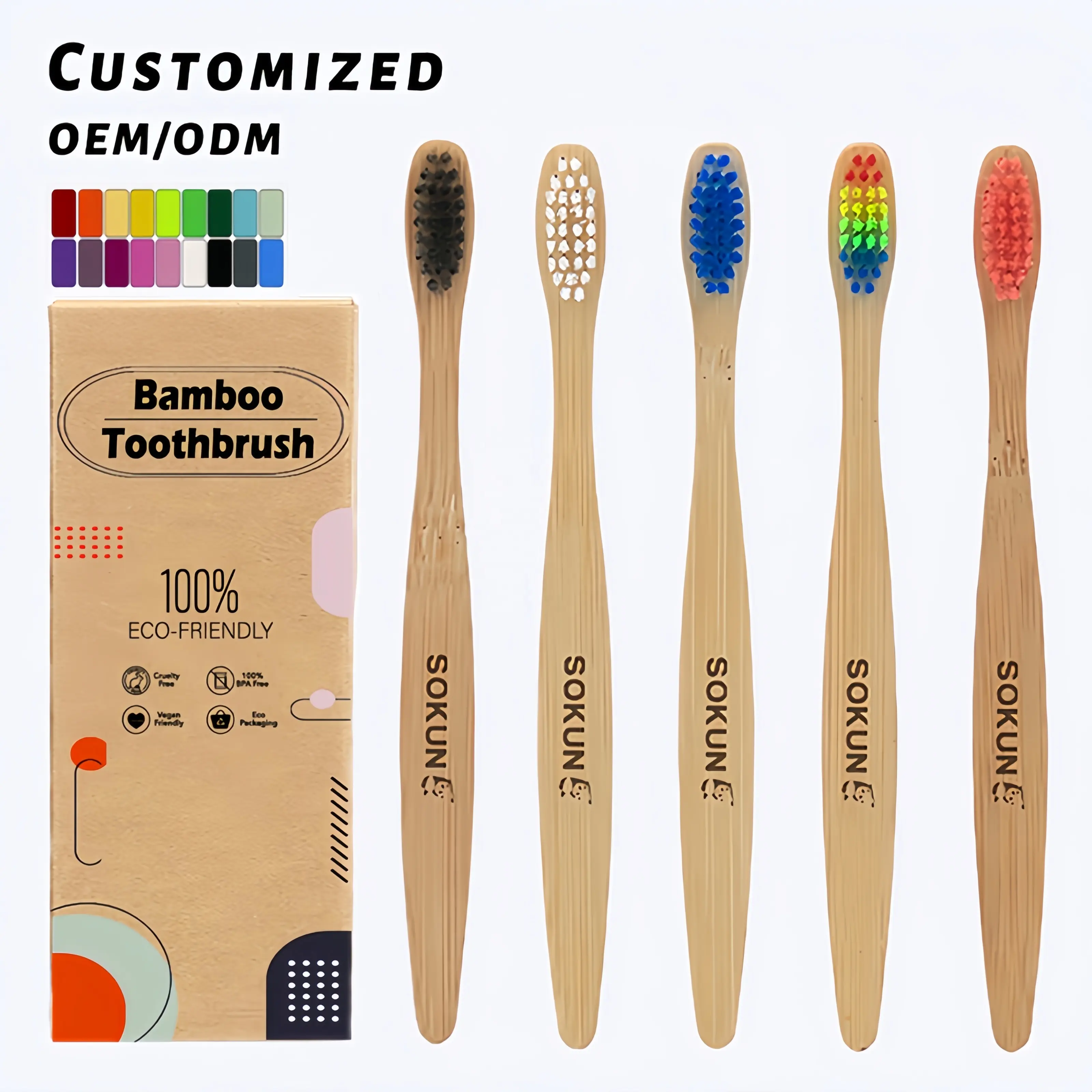 CE Approved Eco- friendly Charcoal Bristles OEM Bamboo Toothbrush with Customized Packing and Logo