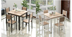 Simple Wooden Dining <strong>Table</strong> <strong>Set</strong> 4 Chairs Metal Frame Dining <strong>Table</strong> - Product Image 5