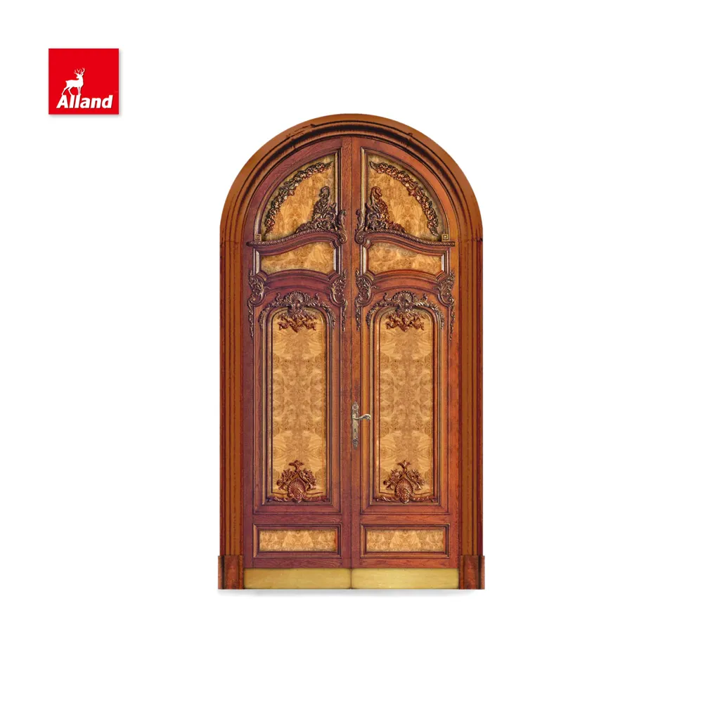 Porta a battente in legno massello per esterno in stile tradizionale realizzata su misura porta in stile lussuoso con piano ad arco per case e Villa