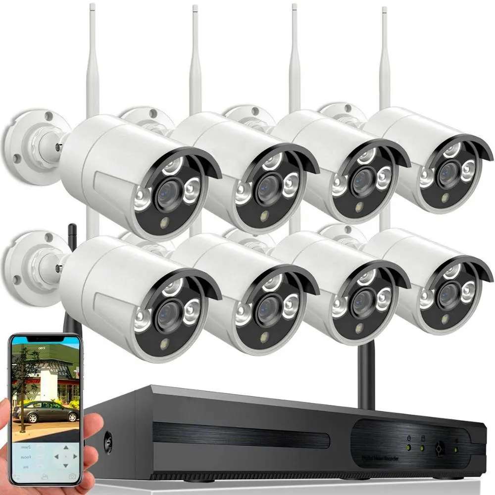 ネットワークHD8チャンネルキットNVRDVRセットシステムワイヤレスセキュリティWifiカメラ3.0MP防水CCTV IPカメラ屋外用