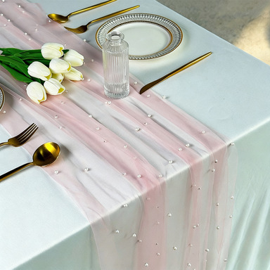 Pink gauze and white beads