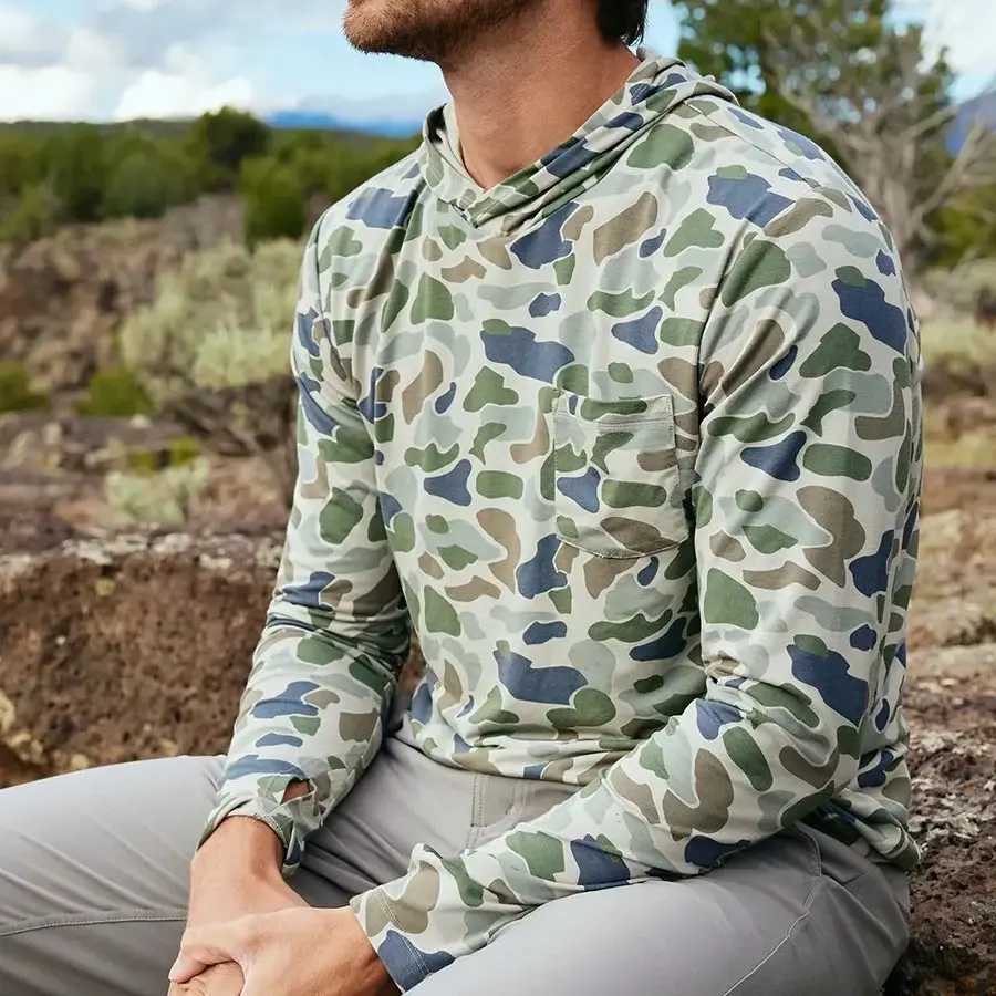 Camicie da pesca Camo all'ingrosso con cappuccio camicie da pesca a maniche lunghe sublimate camicia da pesca Marshwear