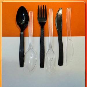 Bộ dao dĩa thìa nhựa trong suốt dùng một lần, in logo, chất liệu thực phẩm, gồm 3 món kèm khăn giấy - Product Image 1