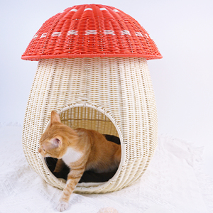 XH PP Rattan Resin Wicker Gewebte Pilzform Fabrik benutzer definierte Indoor-Hundehütten Bett Haustier käfig Zwinger haus Kratz baum mit Matratze - Product Image 3