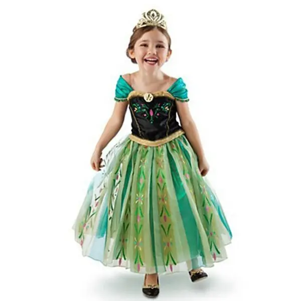 Disfraz de cosplay para niñas, ropa de fiesta de tul verde con estampado de lámina y hombros descubiertos, Vestido largo de baile para desfile, 2022