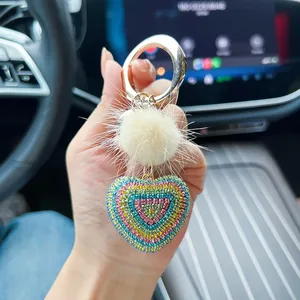 Sevimli peluş büyük taklidi anahtarlık vizon kürk topu Rhinestones kalp kalp şekilli anahtarlık anahtarlık köpüklü PoP PoP anahtarlıklar - Product Image 5